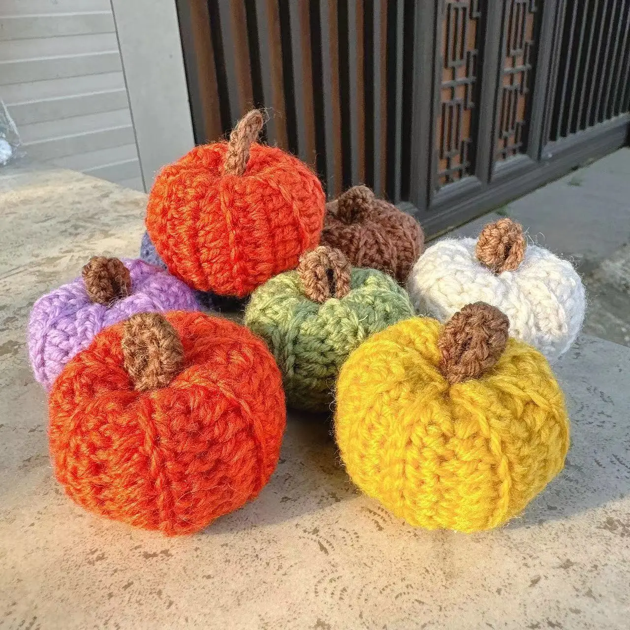 10pcs Handmade Crochet Small Pumpkin Holiday Props Decorative Ornaments for Halloween Christmas and Other Festivals