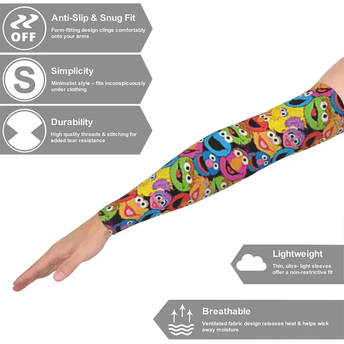 Sesame Street At Zazzle أكمام أذرع تبريد للرجال والنساء للحماية من أشعة الشمس فوق البنفسجية وتغطية الوشم الرياضية والتبريد وركوب الدراجات