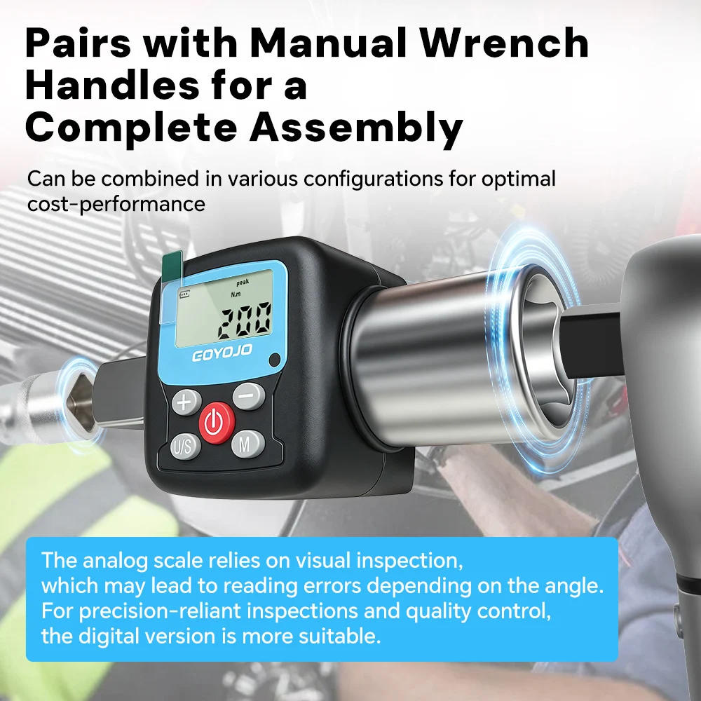 GOYOJO Digital Torque Wrench Adapter 500N.m Digital Torque Meter Audible Visual Alarm for Ratchet Wrench Automotive Bike Repair