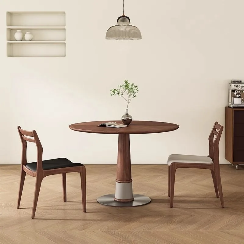 

Round table Nordic walnut round dining Small apartment antique solid wood household Dining table