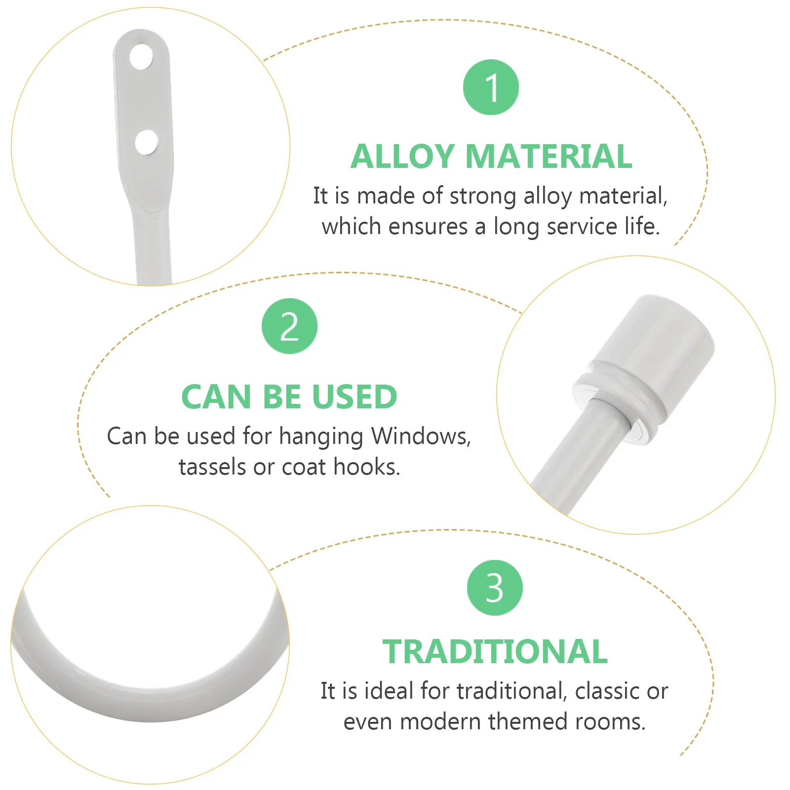 

Curtain Hooks Wall Mount White Color Multi Use Home Decor Hooks Easy Installation Modern Design Elegant Room Accessories