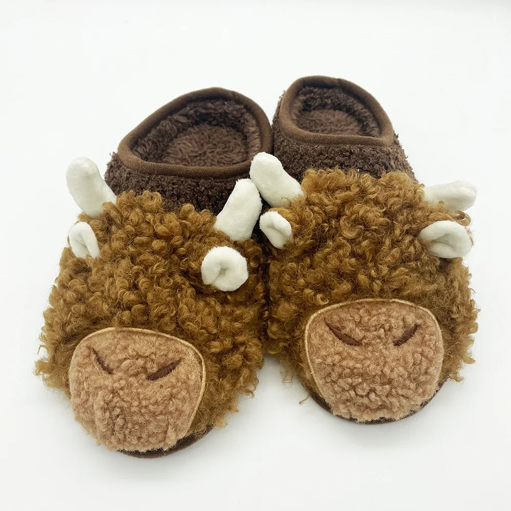 Highland Cow Fashion Slippers Cartoon Cattle Soft Winter Plush Slipper Home Animal Fluffy Brown Shoes for Men Women Plushie Gift