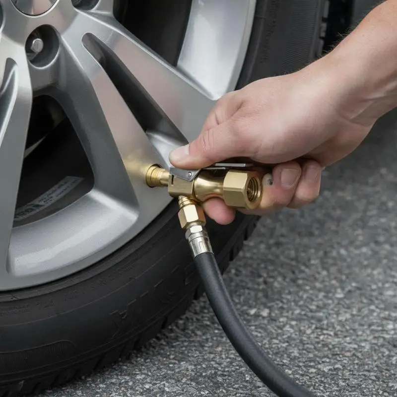 Heavy Duty Open Flow Air Chuck Lock On with Clip Durable Tire Inflator Gauge Accessory for Truck RV Bike Tire Inflation