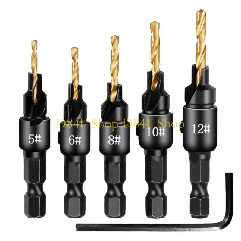 

D84F Multi Purpose 5 Piece Drill Bit Shank Design for Smooth Boring and Clean Edges Chamfering in Carpentry Work