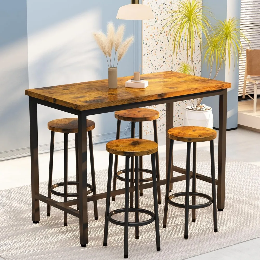 Industrial Counter Height Bar Table Set with 4 Chairs | 5-Piece Pub Dining Table Set for Home & Kitchen
