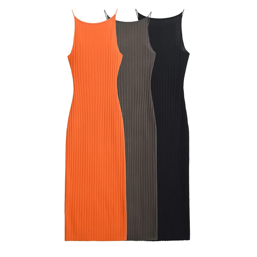 S neue Sommerfrauen Temperament sexy rückenfreie ärmellose Weste Slim Fit langer Rock geripptes Midikleid