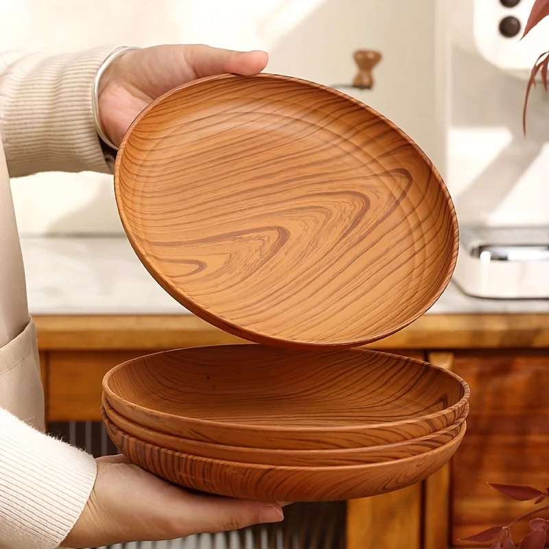 Platos de cena de color veta de madera, platos para ensalada, platos para pan y sándwiches, platos de comedor familiar.