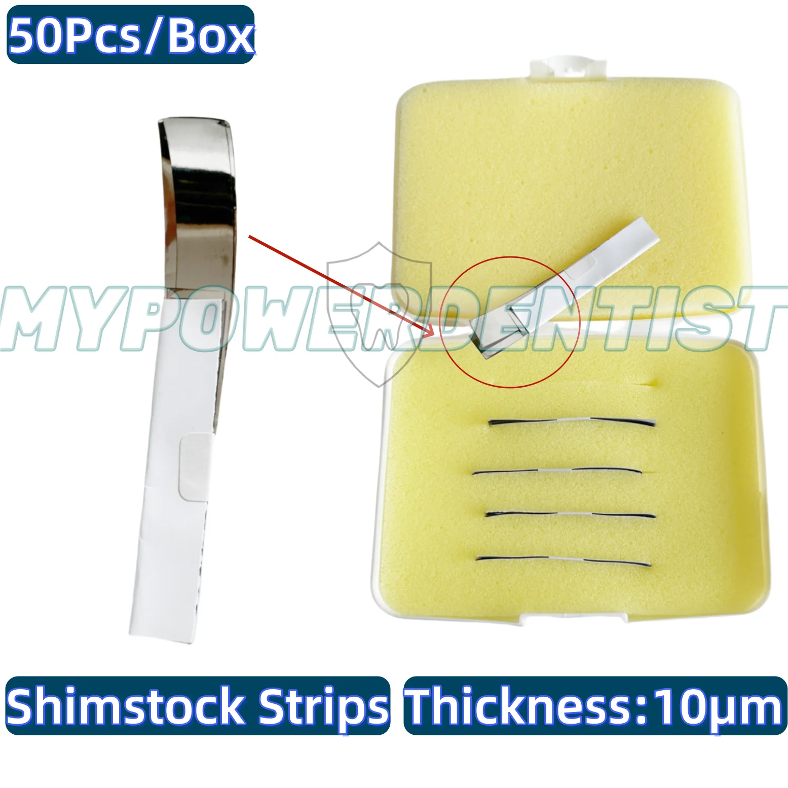 

10um Metallic Articulating Film Dental Strips Metal Shimstock Bite Films 50Pcs/Box