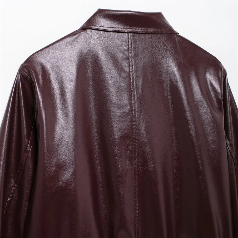 Bmurhmza outono/inverno novo produto jaqueta de couro casual feminino confortável gola retro cor sólida casaco com zíper do plutônio