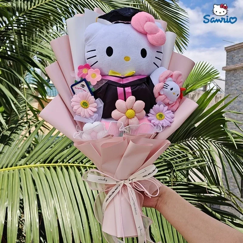 Cartoon Hello Kitty Sanrio Bouquet My Melody Kuromi Cinnamoroll With Gradation Hat Handmade Girls Valentine's Day Gradation Gift