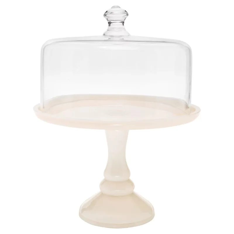 

10-inch Cake Stand with Glass Cover, Milk White