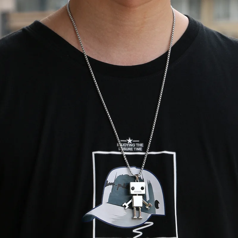 Fashion Robot Necklace Men Women Trend Hip Hop Street Dance Jump Deer Accessories Adjustable Limbs Robot Pendant