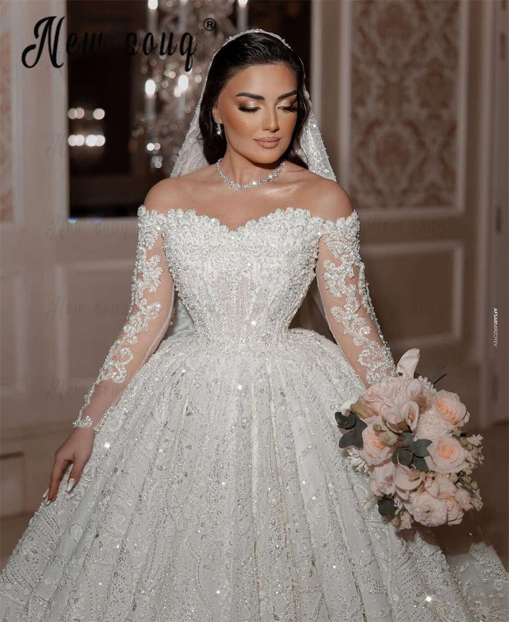 

Vestidos Novias Boda Luxury Dubai Lace Appliques Bridal Gowns Off Shoulder Long Sleeve Princess Wedding Dress 2024 Bride Custom