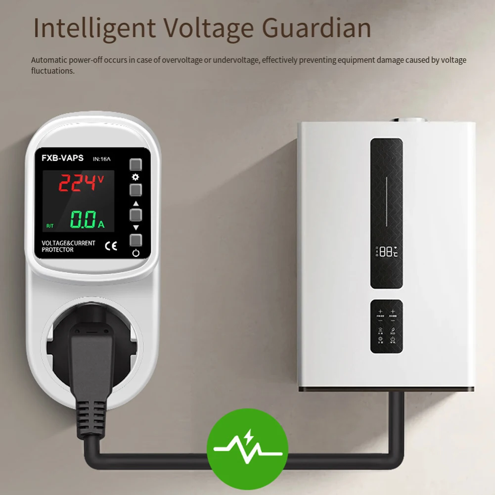 Digital Over Under Voltage Protector Socket 16A Automatic Cut Off for Power Fluctuations Home Workshop Office Use