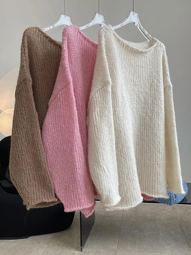 Autumn White Oversized Sweater Women Soft Korean Knitted Pullover Winter Casual Loose Long Knitwear Female Long Sleeve Jumper