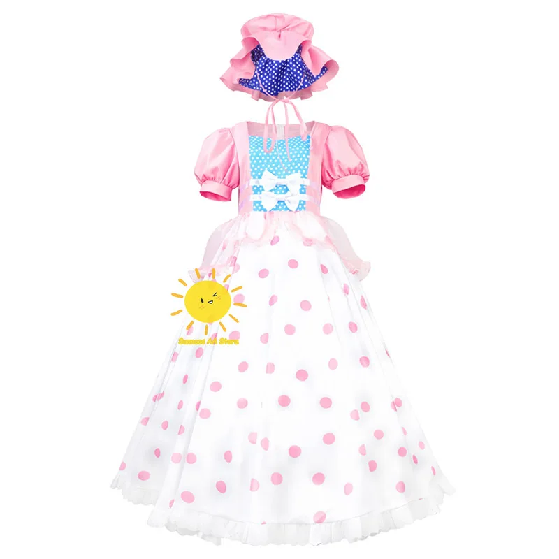 Beast Kingdom Anime Bo Peep Cosplay Toy Story Cosplay Kostuum Roze Witte Jurk Hoed Bo Peep Halloween Carnaval Cos Volwassen Vrouwen