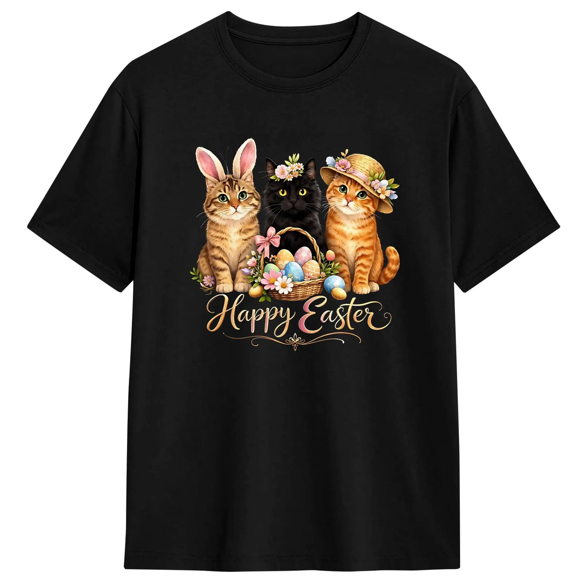 

Easter Cats Happy Easter Bunny Cats With Eggs Basket Adorable Spring Kitty Cotton T Shirt For Man Beach T Shirts Cheap Tops