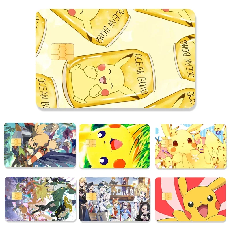 Kawaii Pokemon สติ๊กเกอร์ pvc กันน้ำลายภาพยนตร์การ์ตูน Pikachu พื้นผิวเทปสำหรับบัตรเดบิตบัตรเครดิตสติกเกอร์รูปลอกของขวัญ