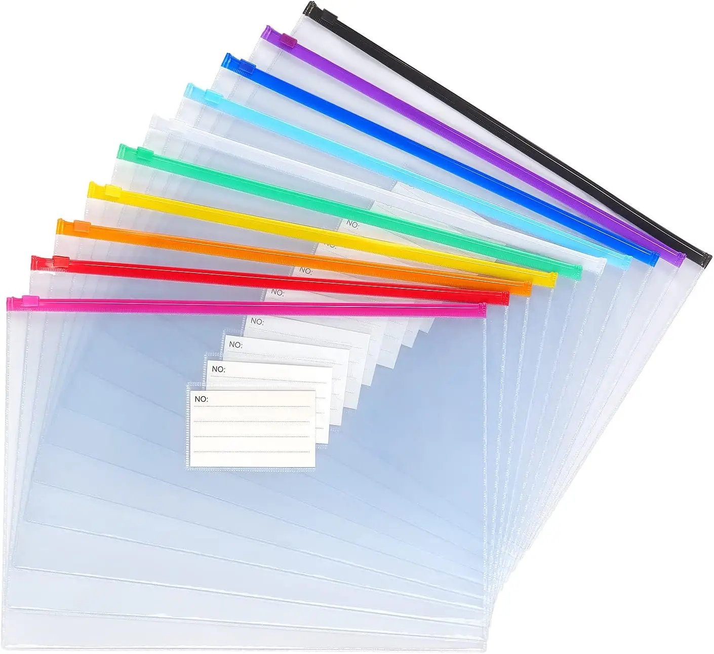 

10 Pack A4 Plastic Zipper Envelopes, Waterproof PVC Folders for School Office Supplies in 10 Colors
