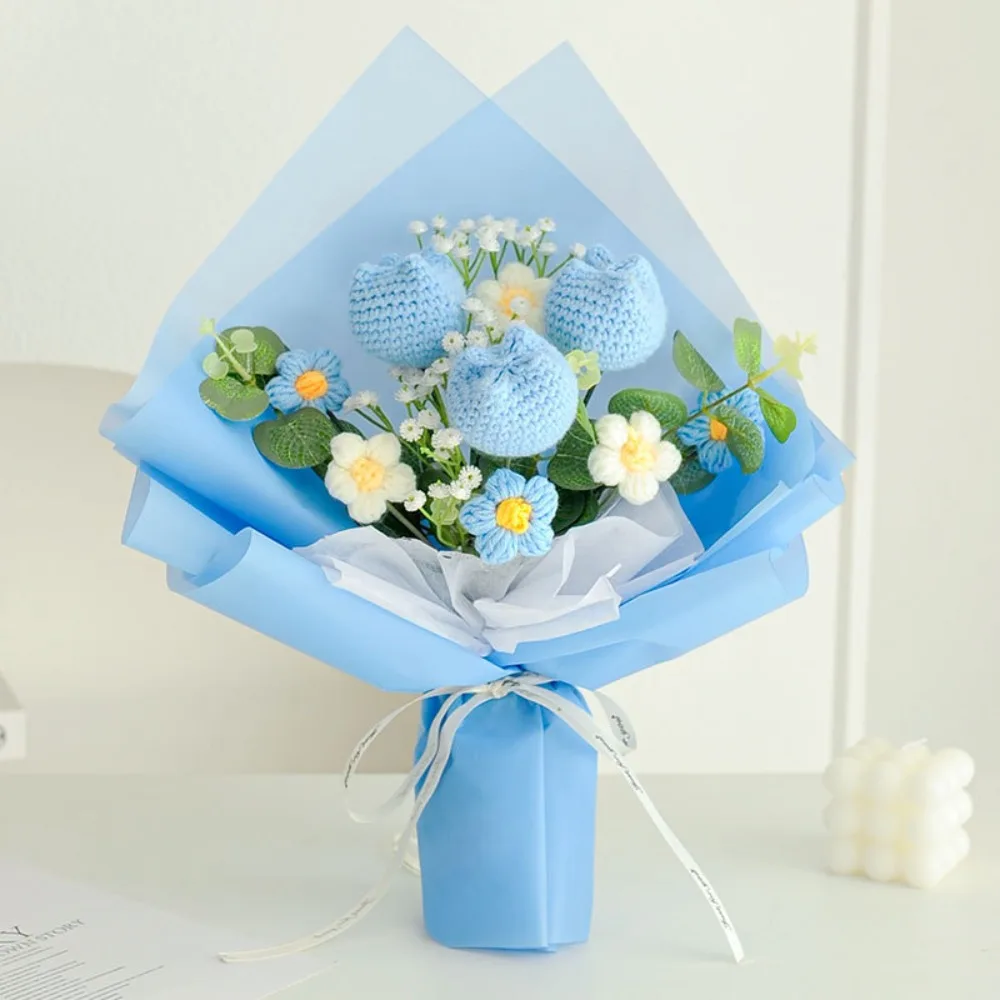 

Cotton Crochet Bouquet Sunflower Rose Woven Knitted Flower DIY Handmade Artificial Handmade Woven Bouquet Valentines Day Gift