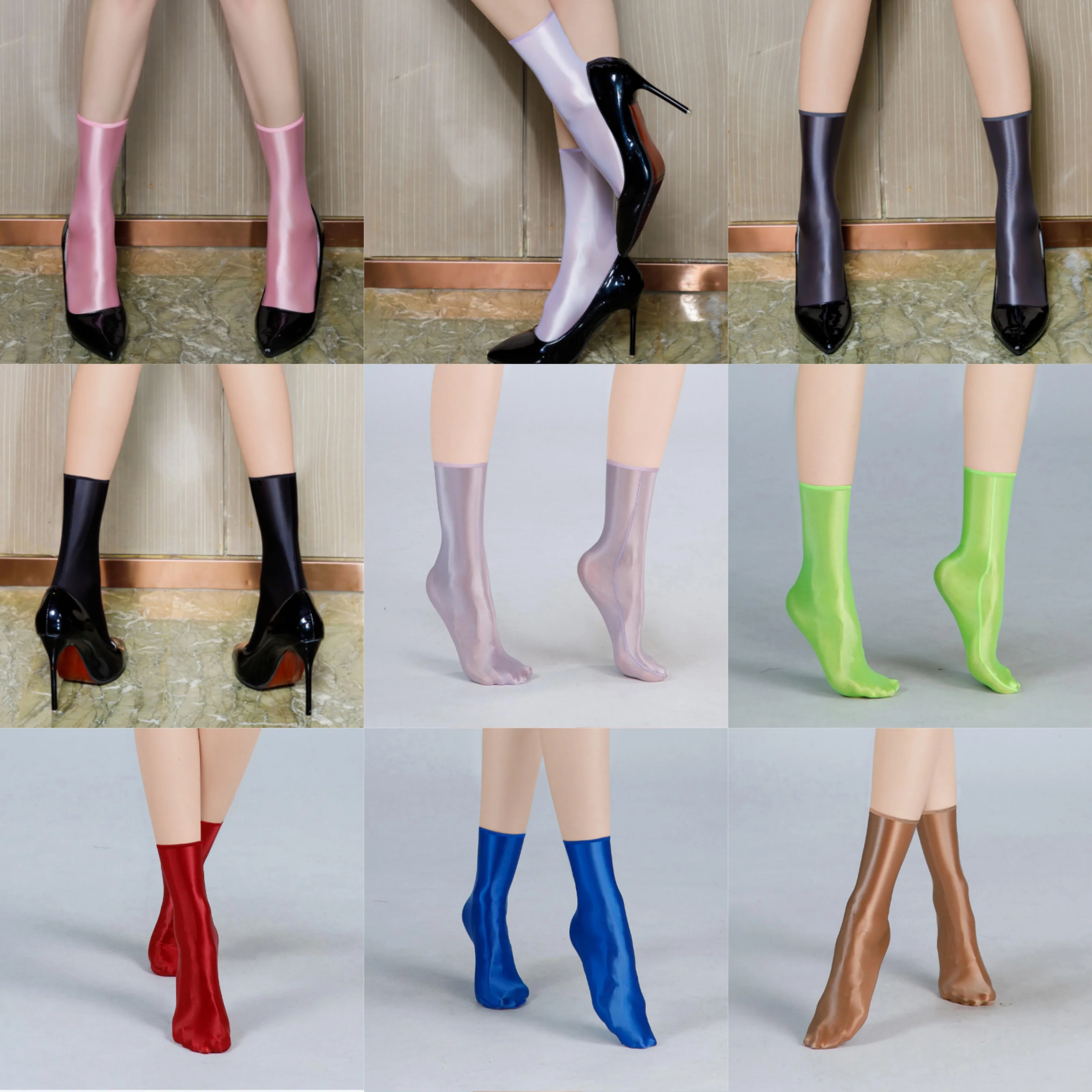 

Candy Color Women's Oil GLossy Shiny Short Stockings Thin Breathable Silky Touch Sock Sexy Intimate Underwear Cosplay Accessorie