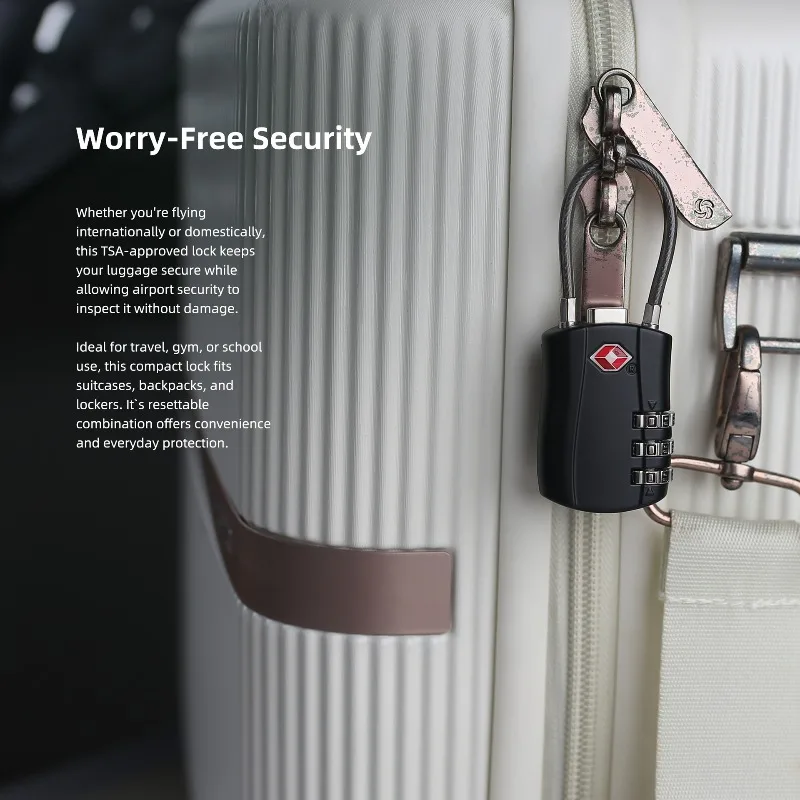 TSA Approved Cable Combination Padlock Multi-color Password Lock with Steel Wire Rope Anti-theft Security Fastener for Travel