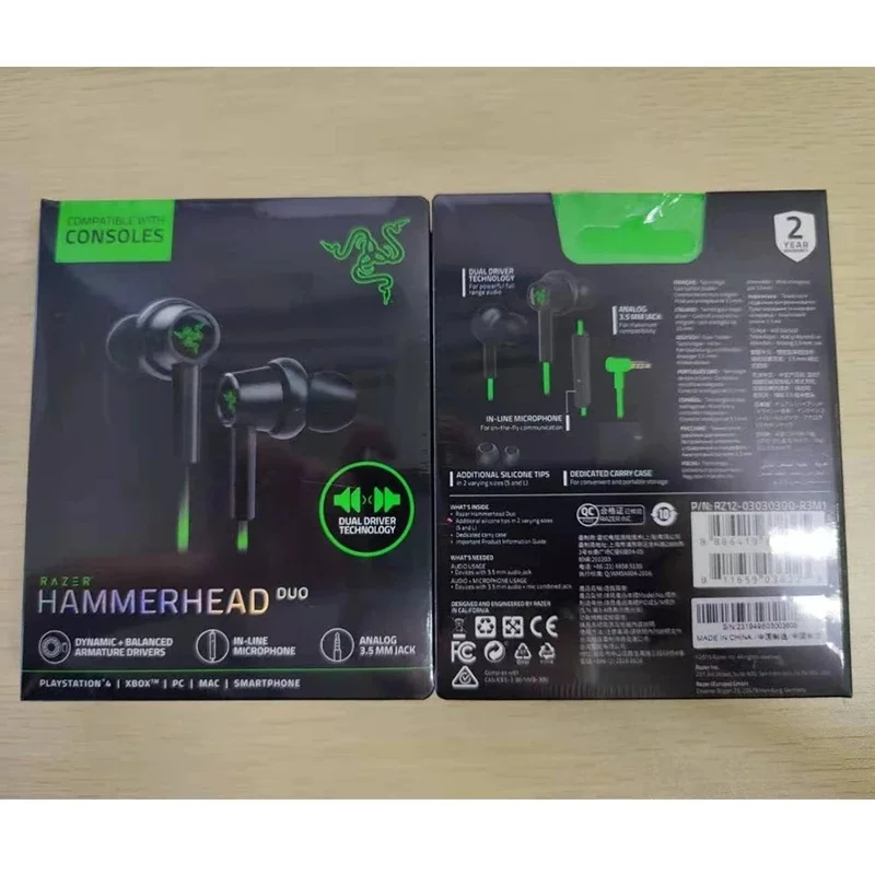 Razer Hammerhead Duo Earphone Compatible with Console High Quanlity Wired Headphones In-ear Wired Earphones