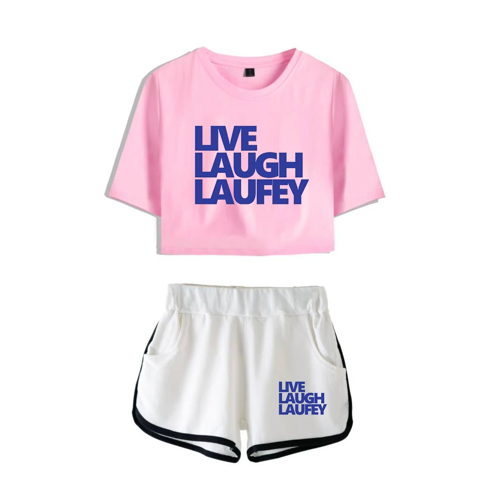 Laufey Live Laugh Laufey Merch Two Piece Set Short Sleeve Cropped Top Navel Tee+Shorts 2023 New Fashion Women's Sets