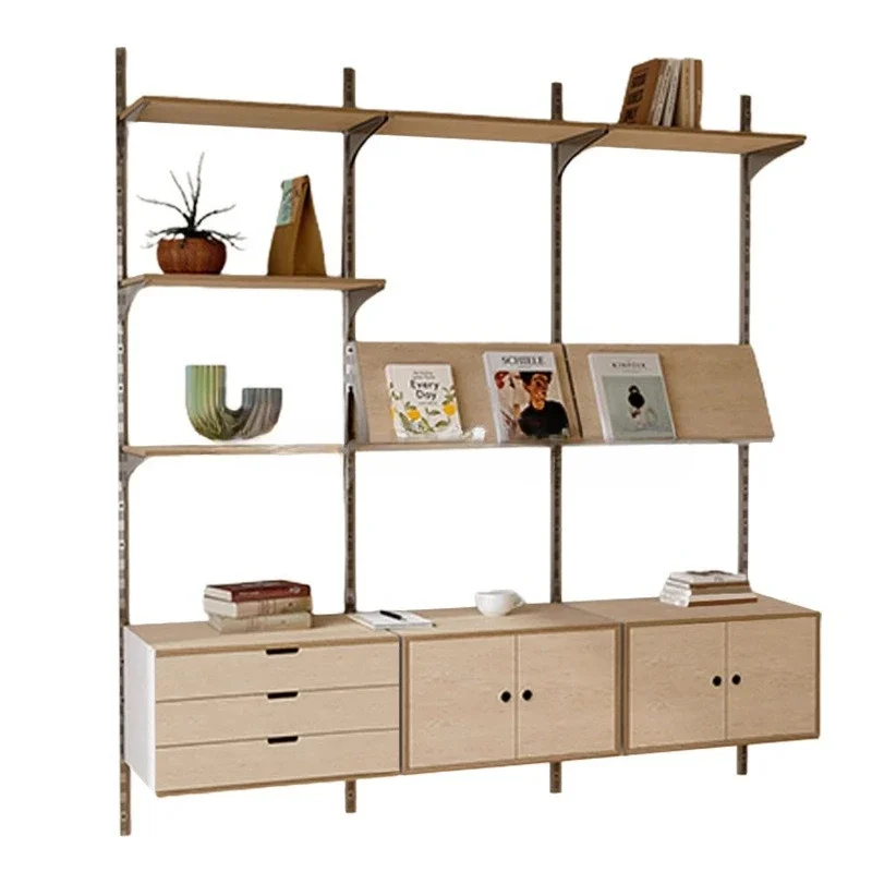 Free combination track bookshelf Ocean board Multi-layer display rack Home living room decorative rack Birch storage rack