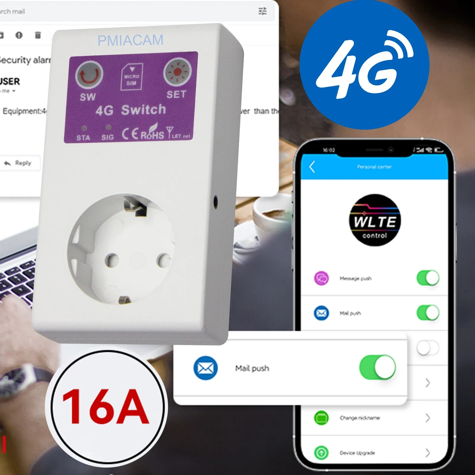 SC1-WLTE-4G Smart Power Plug EU Socket SMS Remote Control Temperature Sensor Switch Outlet 16A Home Appliance Relay Controller