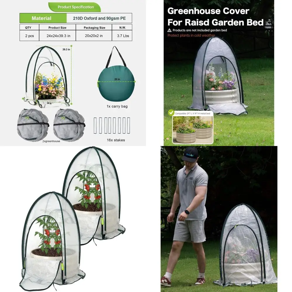 

Greenhouse Tent Cover & 2x1T Raised Bed Set, Garden Sunroom with Mesh Windows, Backyard PE Cover & Cold Frost Protection
