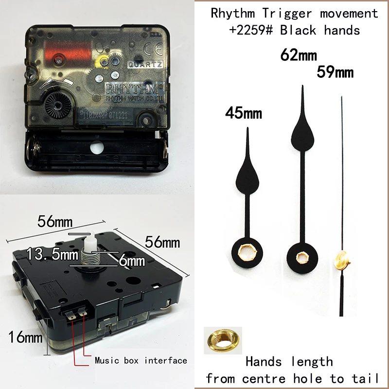 Trigger Sweep Silent Movement Plastic Quartz Mechanism With 2259# Black Hands DIY Clock Accessory Kits