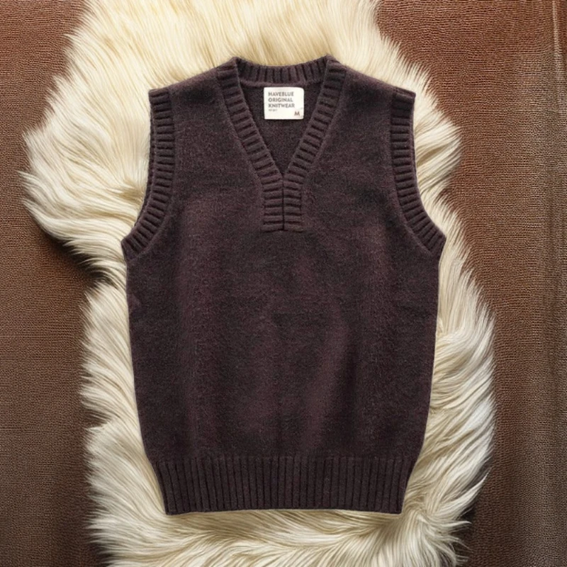 Men\'s Knitted Vest Solid Color Waistcoat V Neck Vintage Slim Fit Sweaters Male Elegant Sleeveless New in Clothing Deals 2025 Top