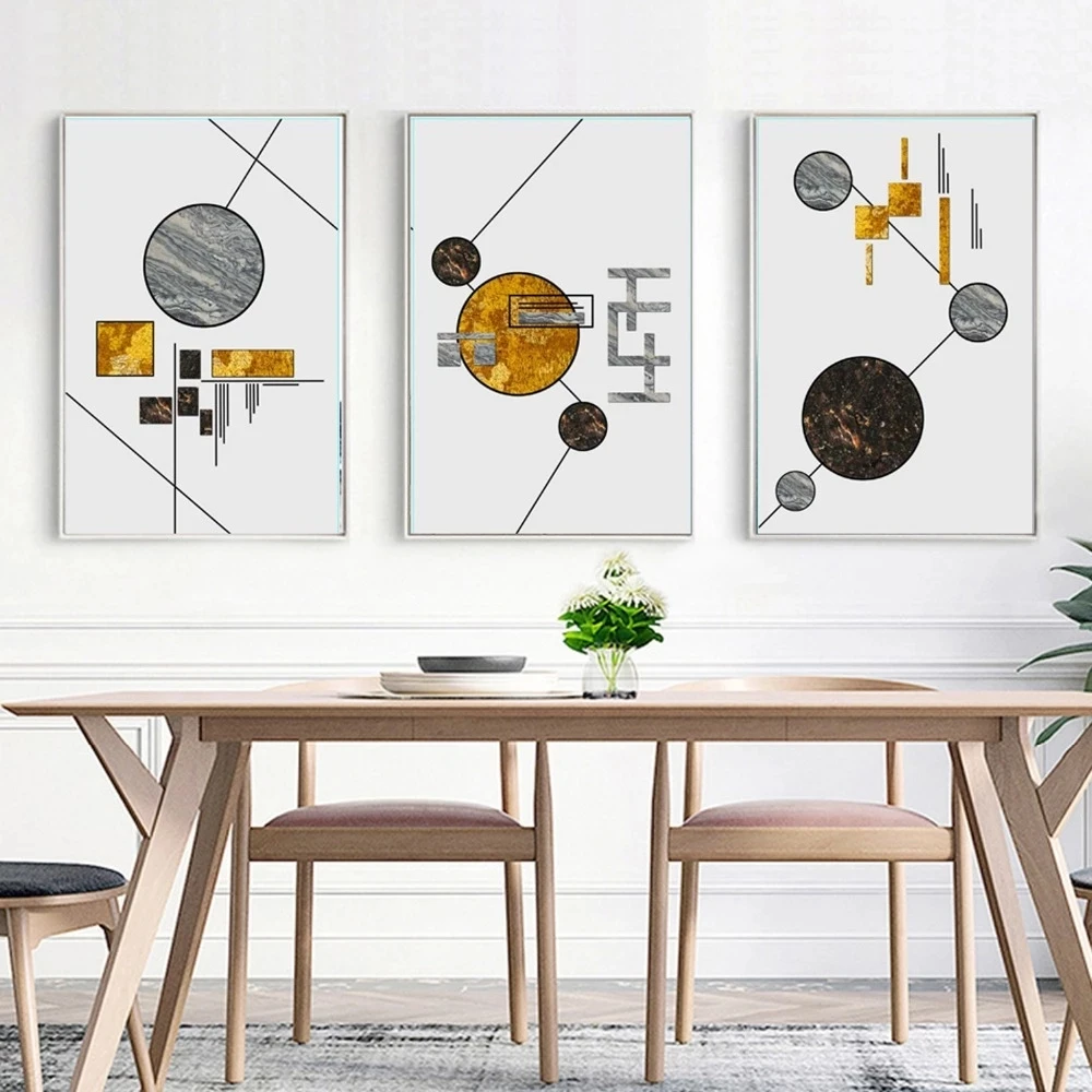 Modern Nordic Minimalist Geometry Gold Foil Art Canvas Posters and Printed Pictures for Living Room and Bedroom Home Decoration