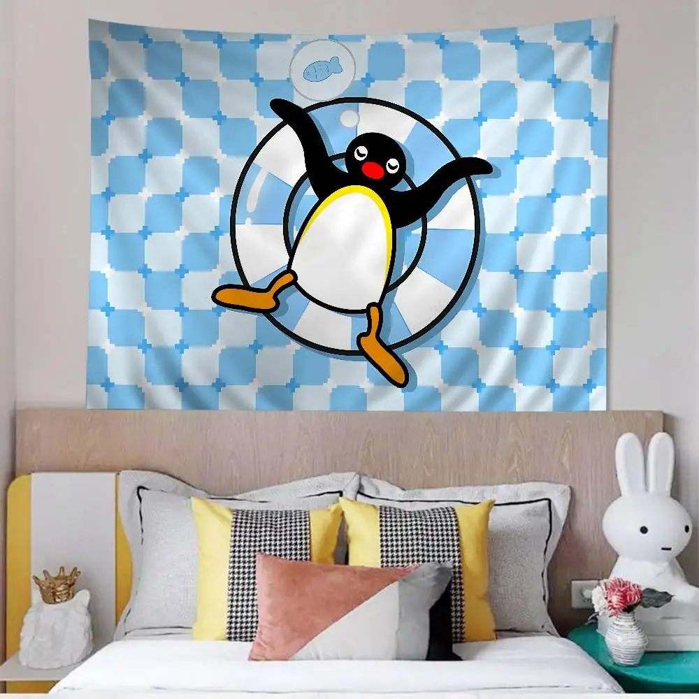 Funny P-PinguS Cute Cartoon Printed Large Wall Tapestry Indian Buddha Wall Decoration Witchcraft Bohemian Hippie Wall Art Decor