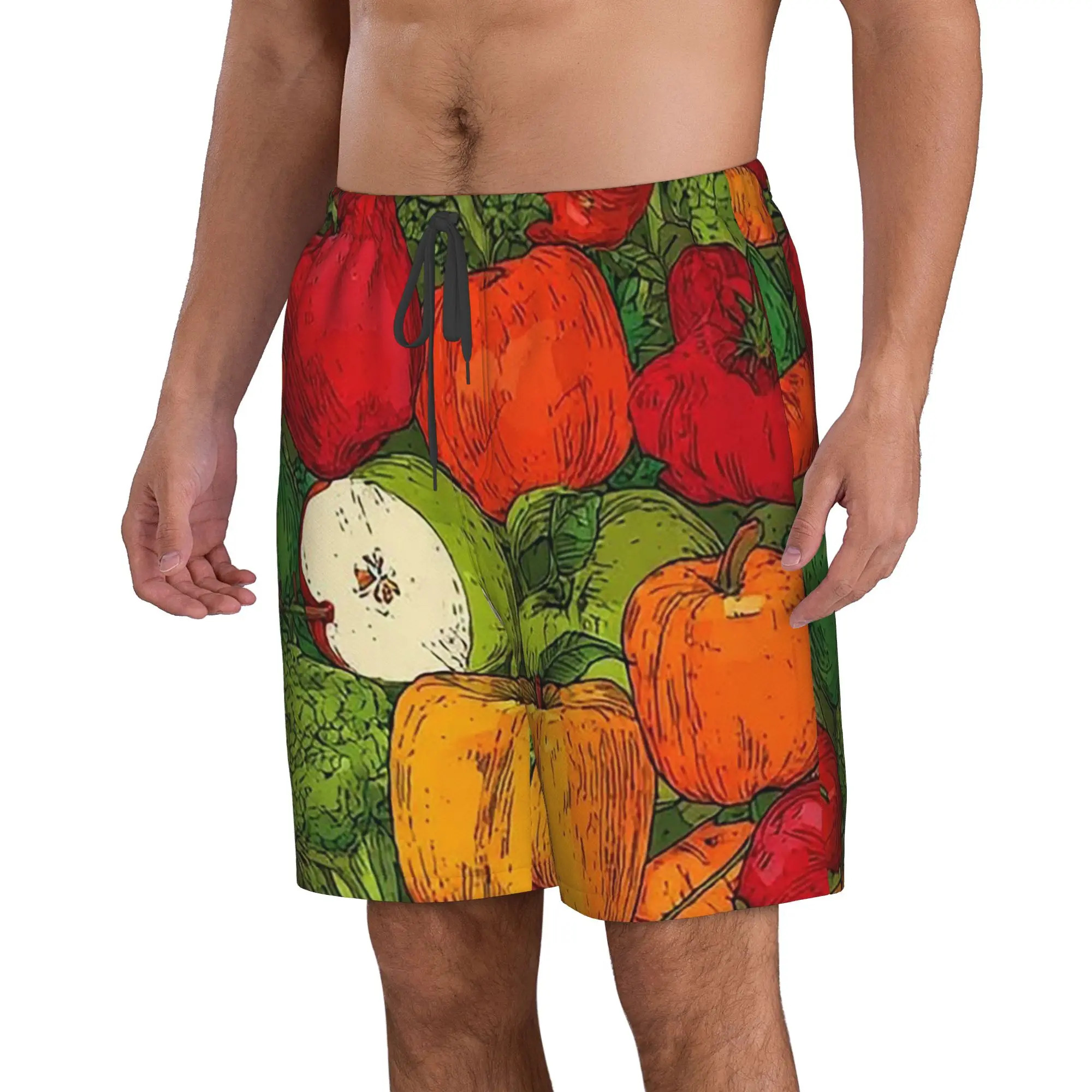 Cartoon Fitness Vegetable Pattern Trunks Beach Board Shorts Casual Quick Dry Swim Summer Men Pants