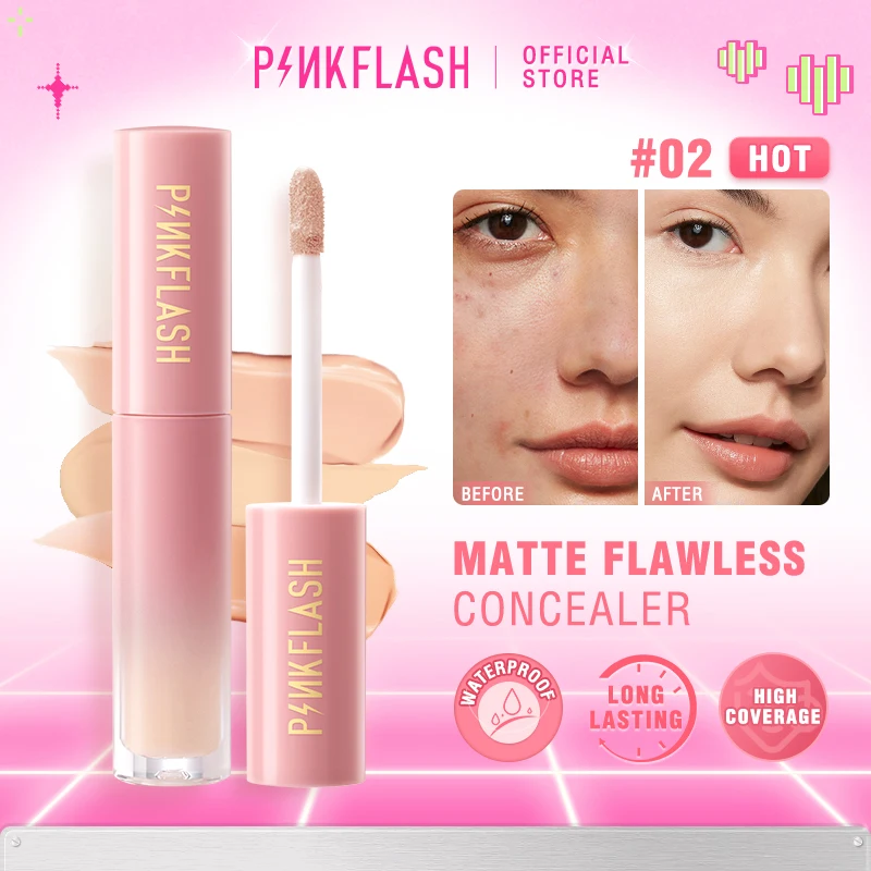 PINKFLASH Matte Breathable Liquid Concealer Waterproof Oil Control Lightweight High Coverage Face Foundation Makeup Cosmetics