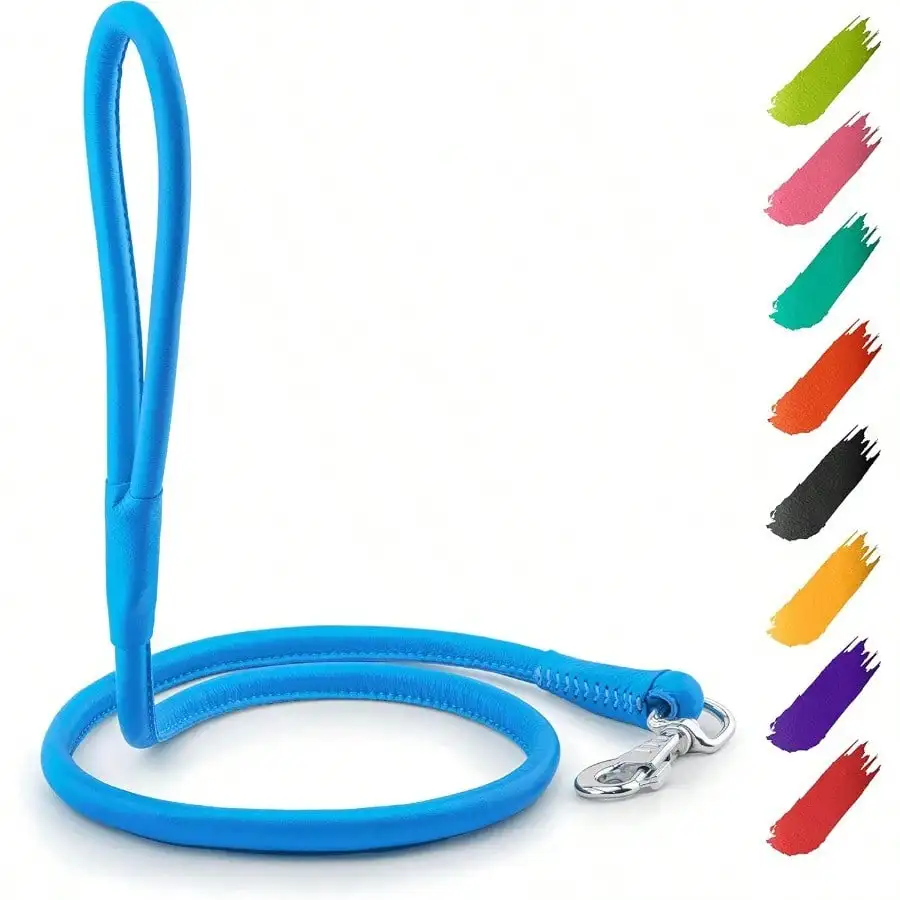 

Rolled Leather Dog Leash 4Ft * 0.3 In For Small Medium And Large Dogs - Heavy Duty Leather Puppy Leash For Outdoor Walking Running Training - Strong Dog Leashes For Large Breed Dogs Blue