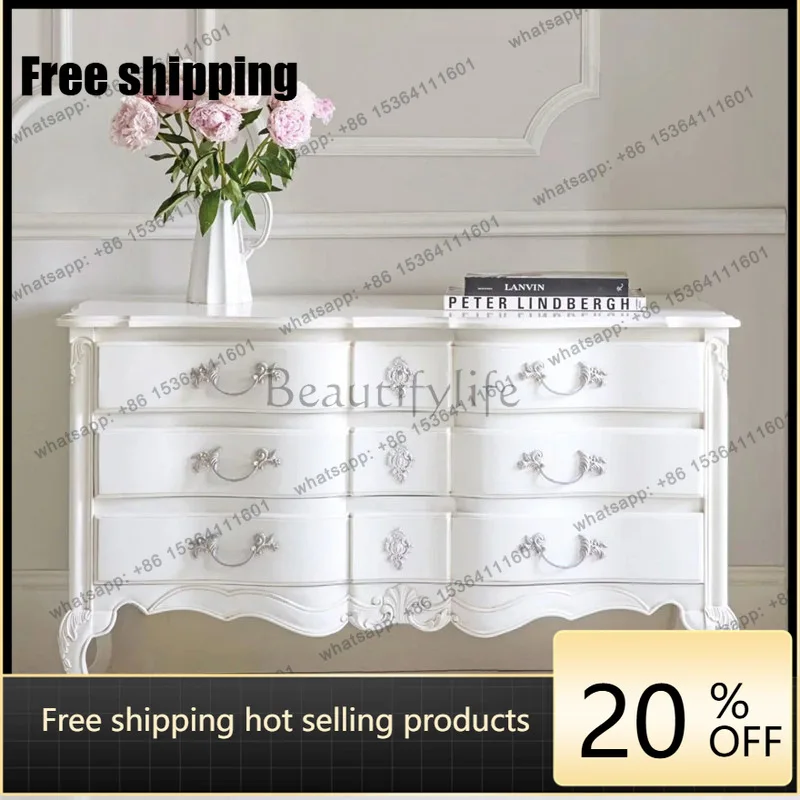 

American light luxury solid wood bucket cabinet French retro old decorative partition carved storage cabinet