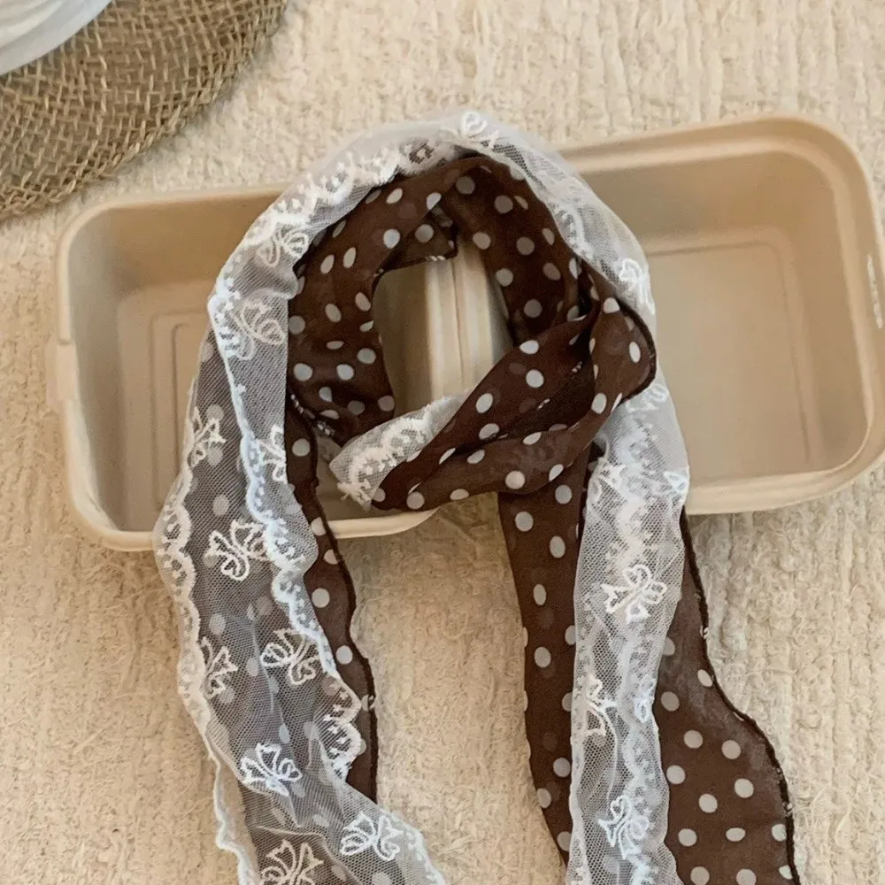 Multifuctional Geometric Pattern Belt Lace Thin Waist Accessories Colorful Design Vintage Polka Dot Chiffon Scarf