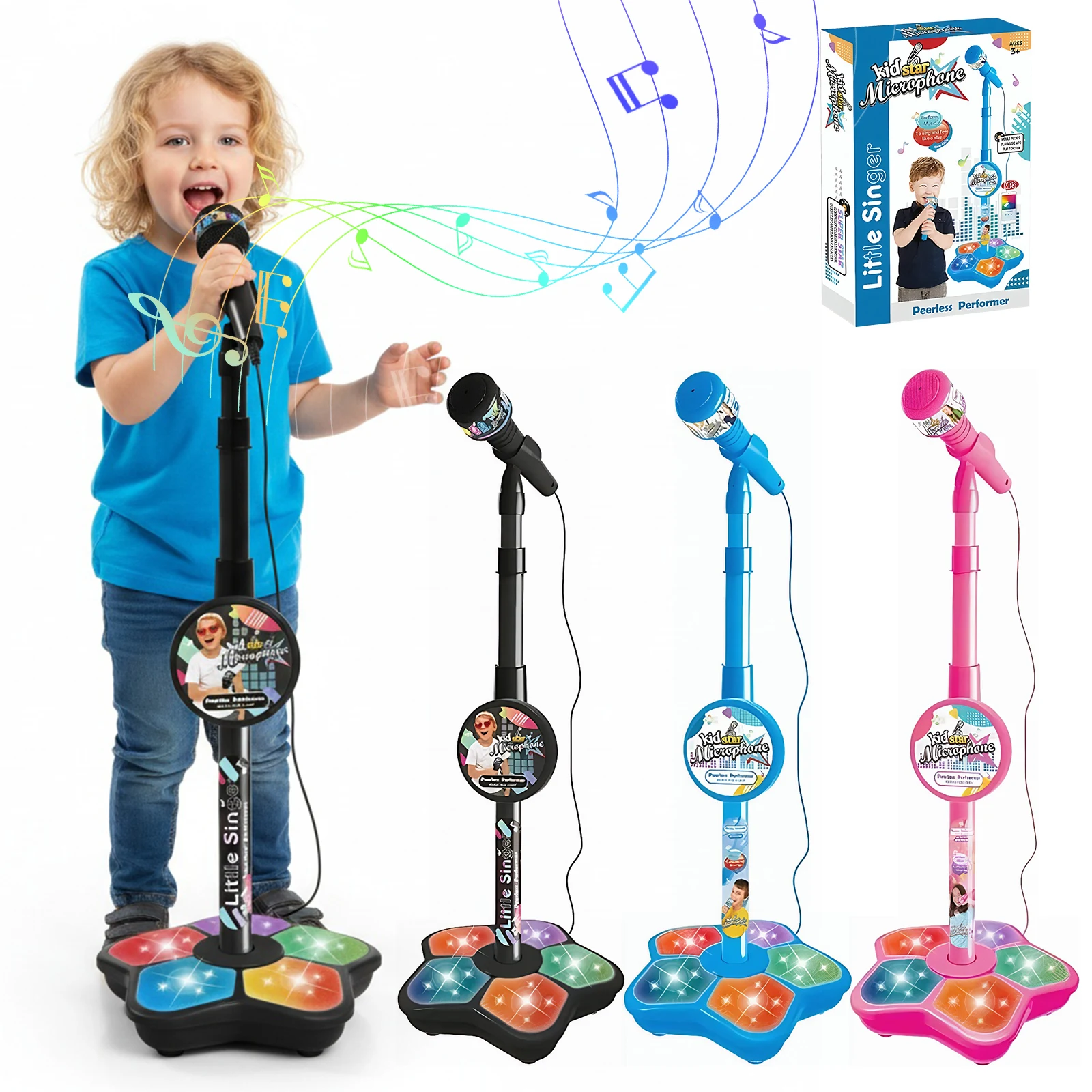 

Детский микрофон с регулируемой подставкой. Подставка для микрофона для малышей с музыкой и легким подарком для детей от 3 лет.
