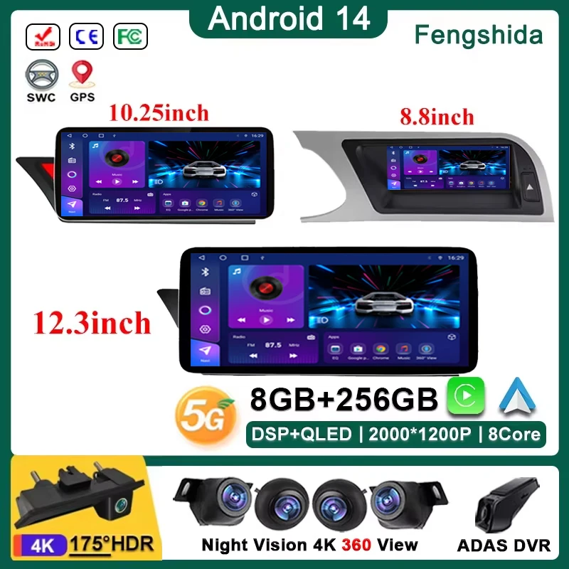 

Android 14 Car For Audi A4 A5 S4 S5 A4L B8 2008 - 2017 12.3 pollici Carplay Player Multimedia Radio Stereo Auto BT navigazione