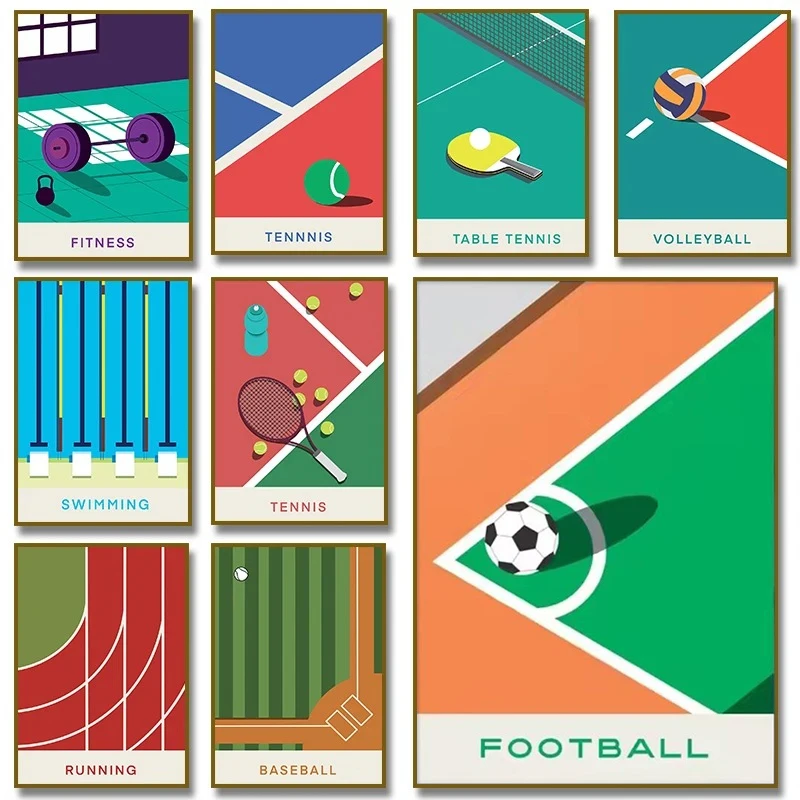 Baseball Tennis Table Tennis Soccer Fitness Poster Canvas Painting Print Minimalism Wall Art Picture for Living Room Home Dec