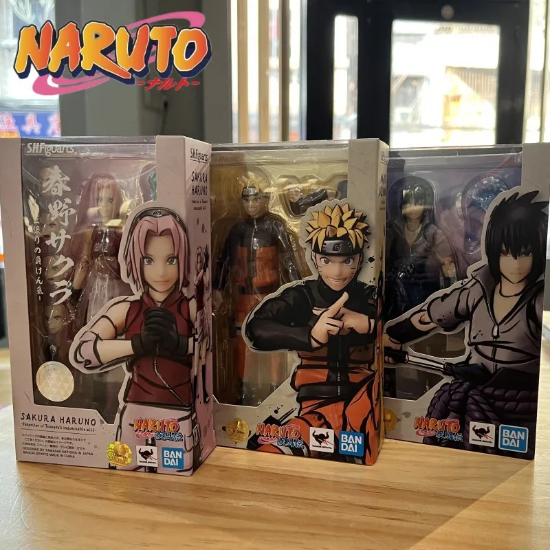 Original Bandai SHFiguarts Naruto Action Figures Naruto: Shippuden Sasuke Sakura Uchiha MadaraFigurine Movable Model  Dolls Toy