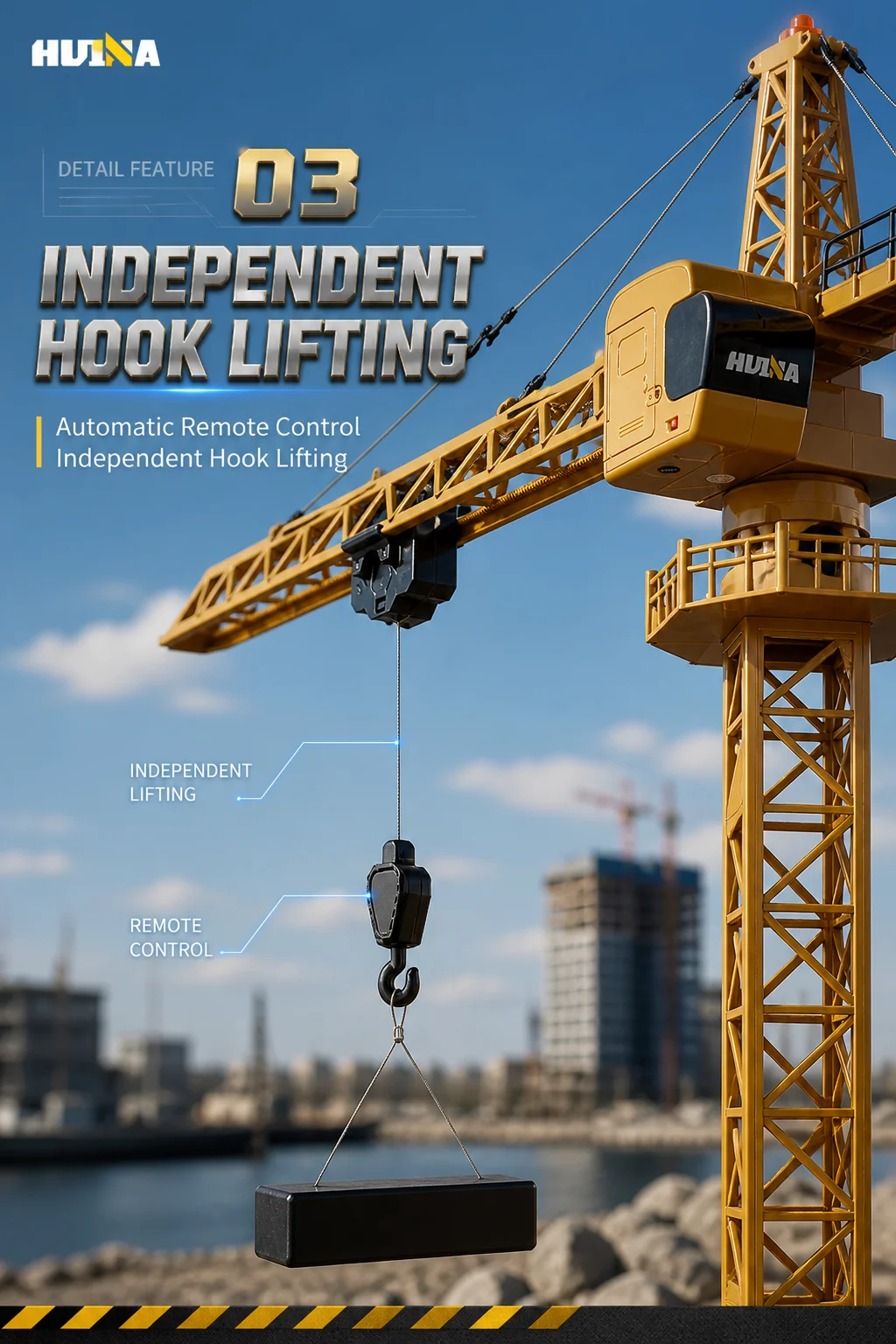 Huina Large Alloy RC Tower Crane Model Electric RC Lifting Hoist Construction Crane Hobby Simulation Toy Premium Gift for Boys