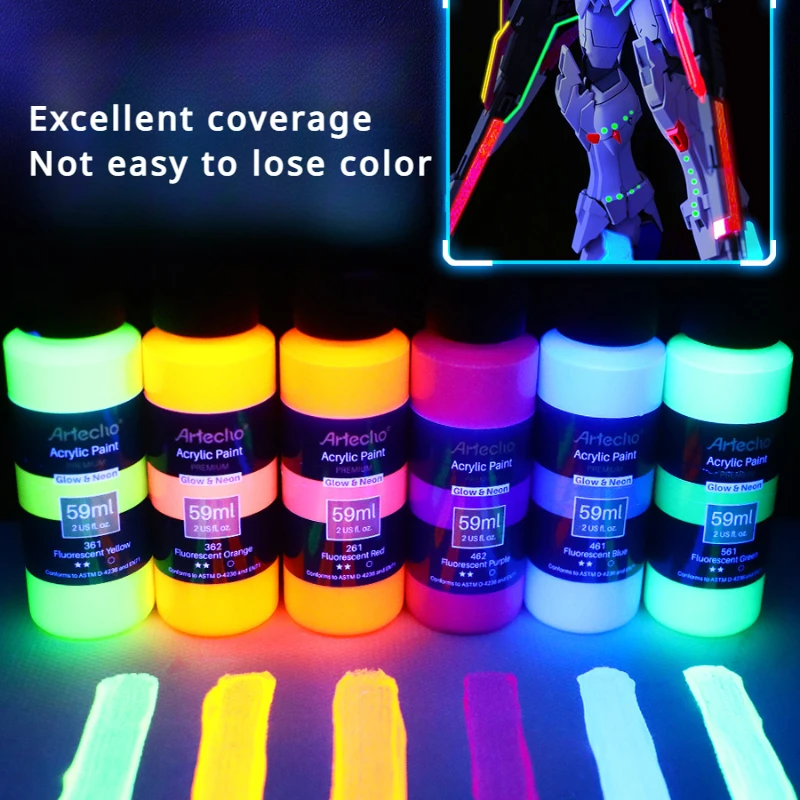 59ml Glow-in-the-dark Acrylic Paints Gundam Model Coloring Graffiti DIY Creation Fluorescent Paint for Clothes Shoes Textile