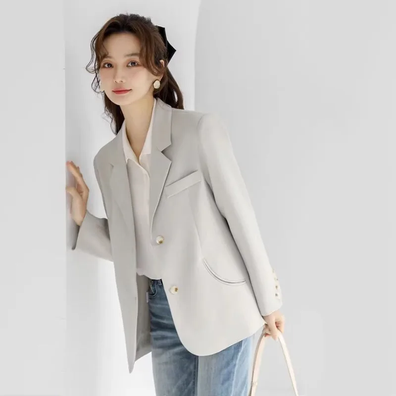 Women's 2025 New High Quality Korean Petite Designer Solid Slim Fit Blazer Slimming Work Minimalist Spring Autumn Elegant