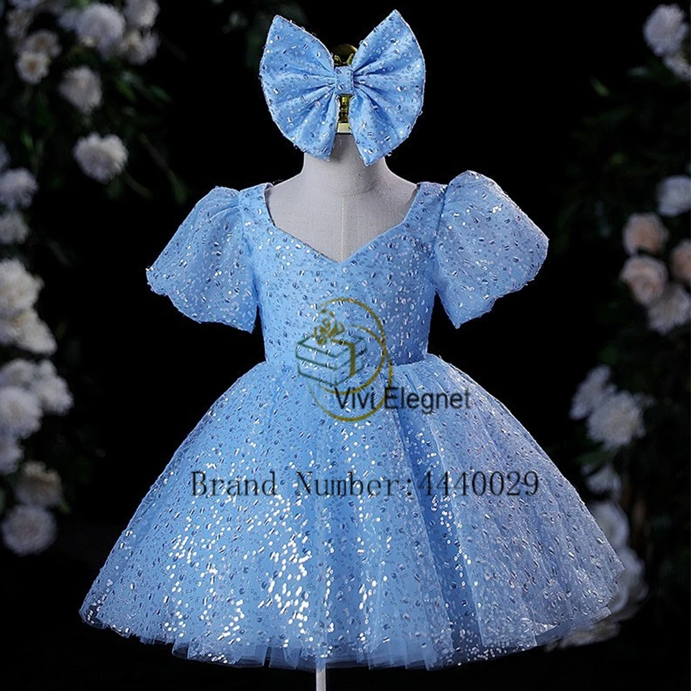 Exquisite Short Sleeve Flower Girls Dresses for Kids 2024 Summer New Knee Length Tiered New Zipper Back Christmas Gowns فلور فتا