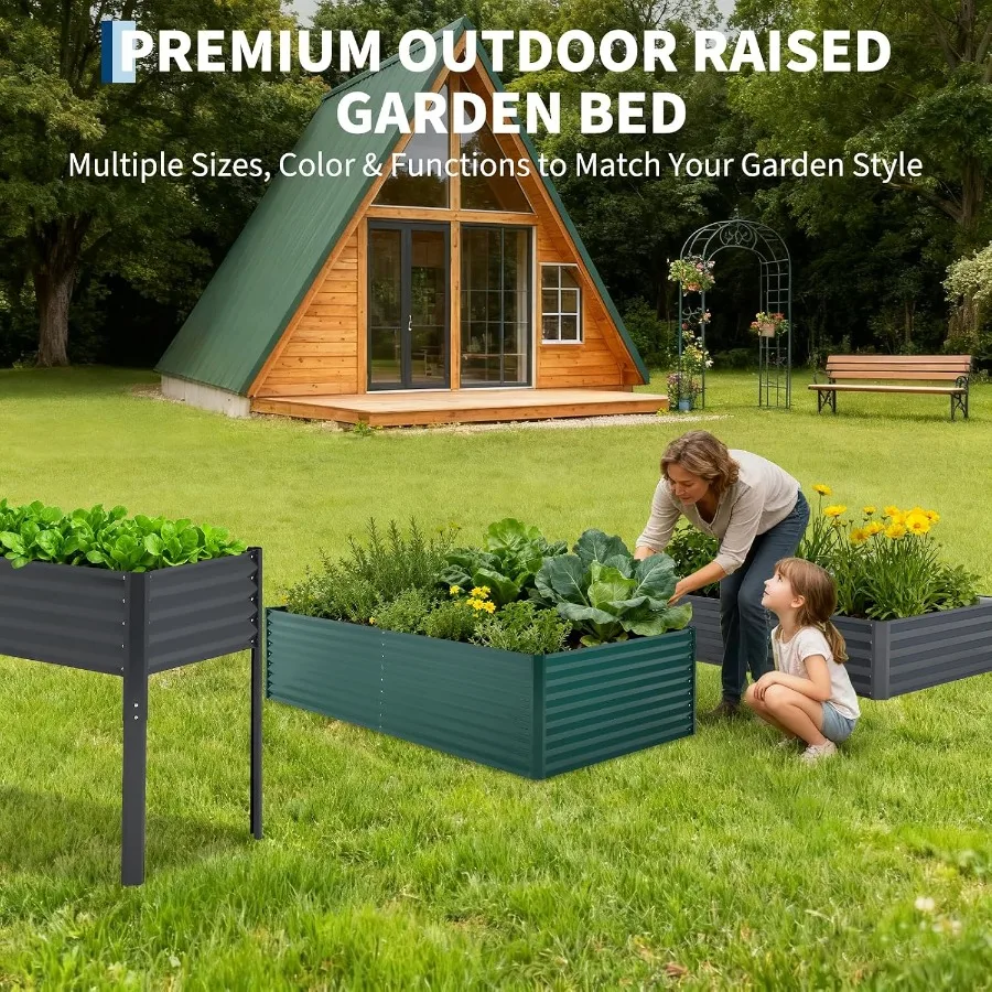 Galvanized Raised Garden Bed for Vegetables and Flowers: Rectangular Kit with Zippered Screen Cover, Open Base, Thick Steel, Ea