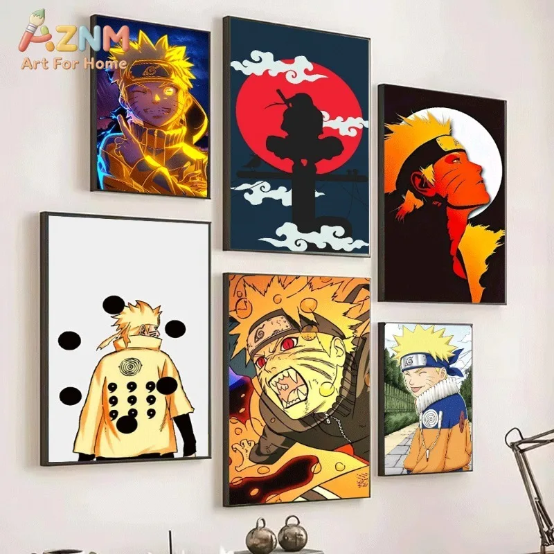Naruto Canvas Wall Art Neon Golden Naruto Portrait Anime Manga Print With Multiple Classic Ninja Character Art For Teen Unframed